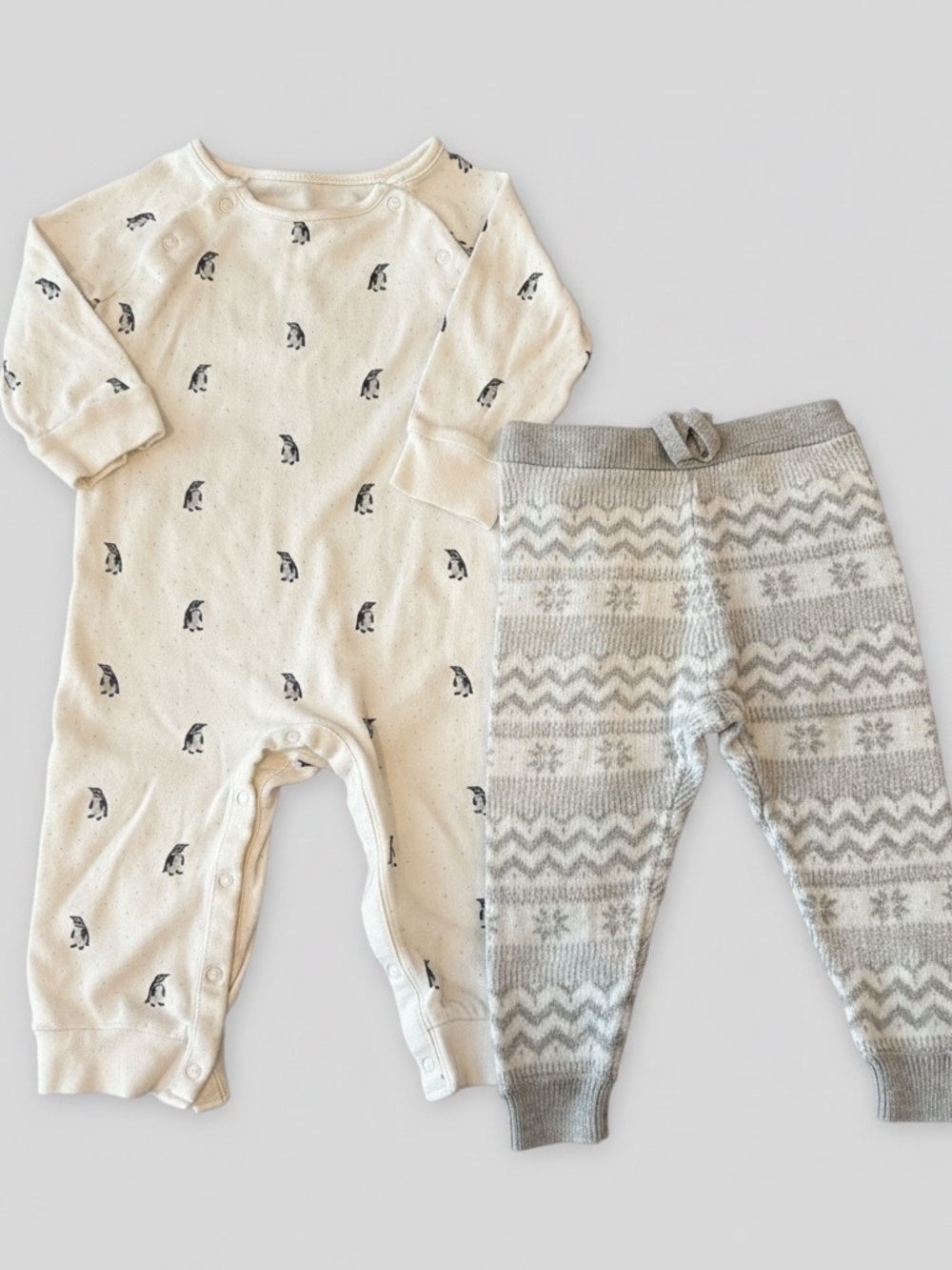 Janie and Jack 6-12M Penguin One Piece Fair Isle Knit Pants Outfit Set Winter